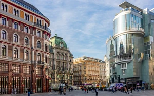 Aerial view of Stephansplatz and Graben street in the center of Vienna, Austria