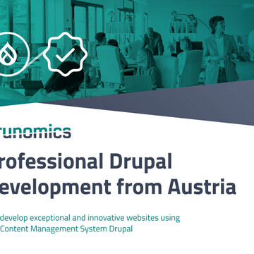 © drunomics drunomics - Professional Drupal Development from Austria promotional banner with office background.