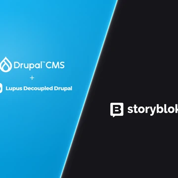 © drunomics GmbH
Source: Arthur Lorenz / Claude Code Blue and Grey Diagonal Split of Drupal CMS Lupus Decoupled Drupal and Storyblok Logos
