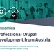 drunomics - Professional Drupal Development from Austria promotional banner with office background.