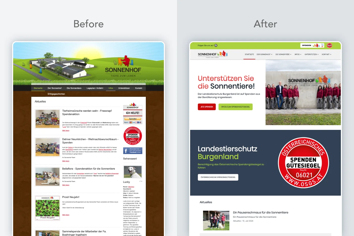sonnentiere project before and after migration